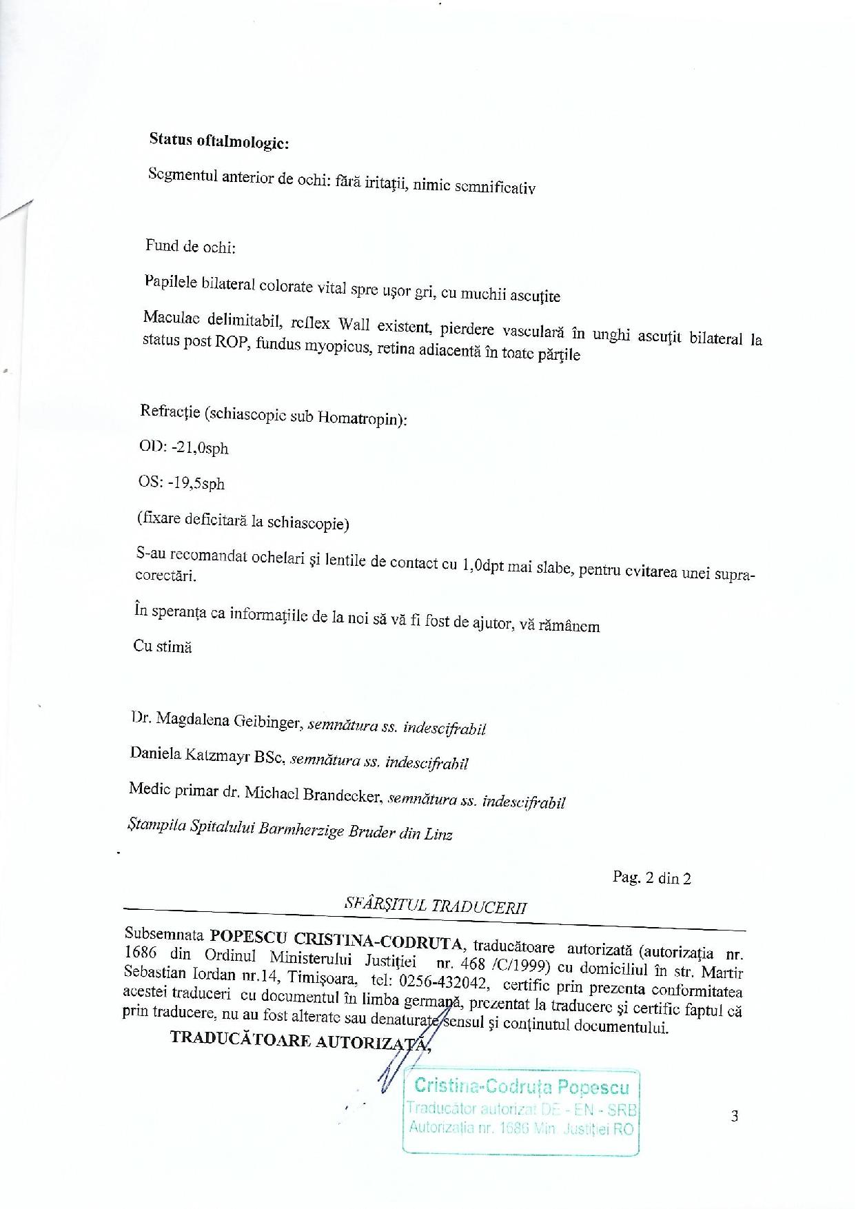 scrisoare medicala oftalmologie Austria